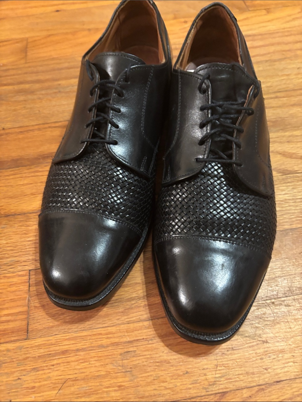 Allen Edmonds Black Woven Cap-Toe Derby Shoes